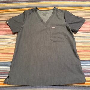 FIGS Scrub Top Women's Technical Collection Gray Short Sleeve V Neck Size S